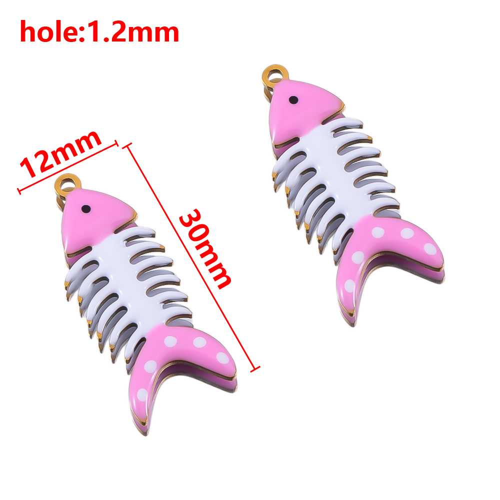 2pcs Stainless Steel Cute Enamel Stripe Fish Color Fish Tail Charms Animal Pendant Base for DIY Earring Necklace Jewelry Making