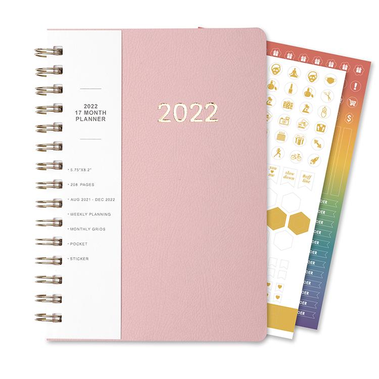 Cover Custom Spiral PU Leather Agenda 12 Months Daily Calendar Planner 2022