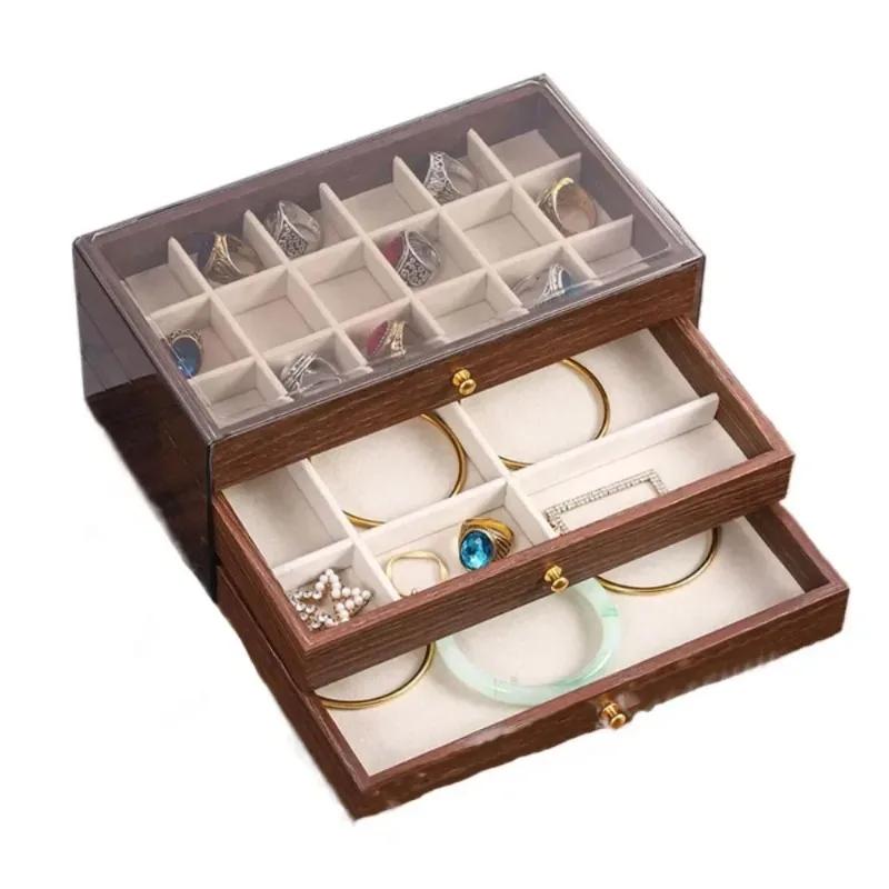 New Bestseller Multi-layer Wooden Jewelry Box Transparent Window Rings Necklace Jewelry Storage Case Organizer Bracelet Earrings