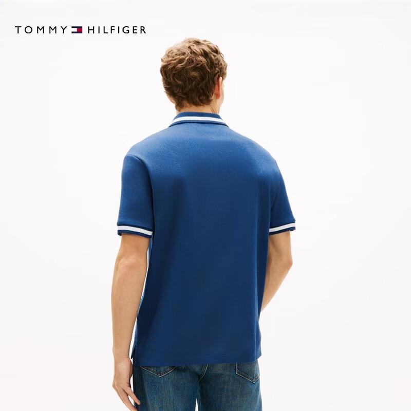 Tommy Hilfiger Men's Textured Cotton Embroidered Loose Fit Short Sleeve Polo T-shirt