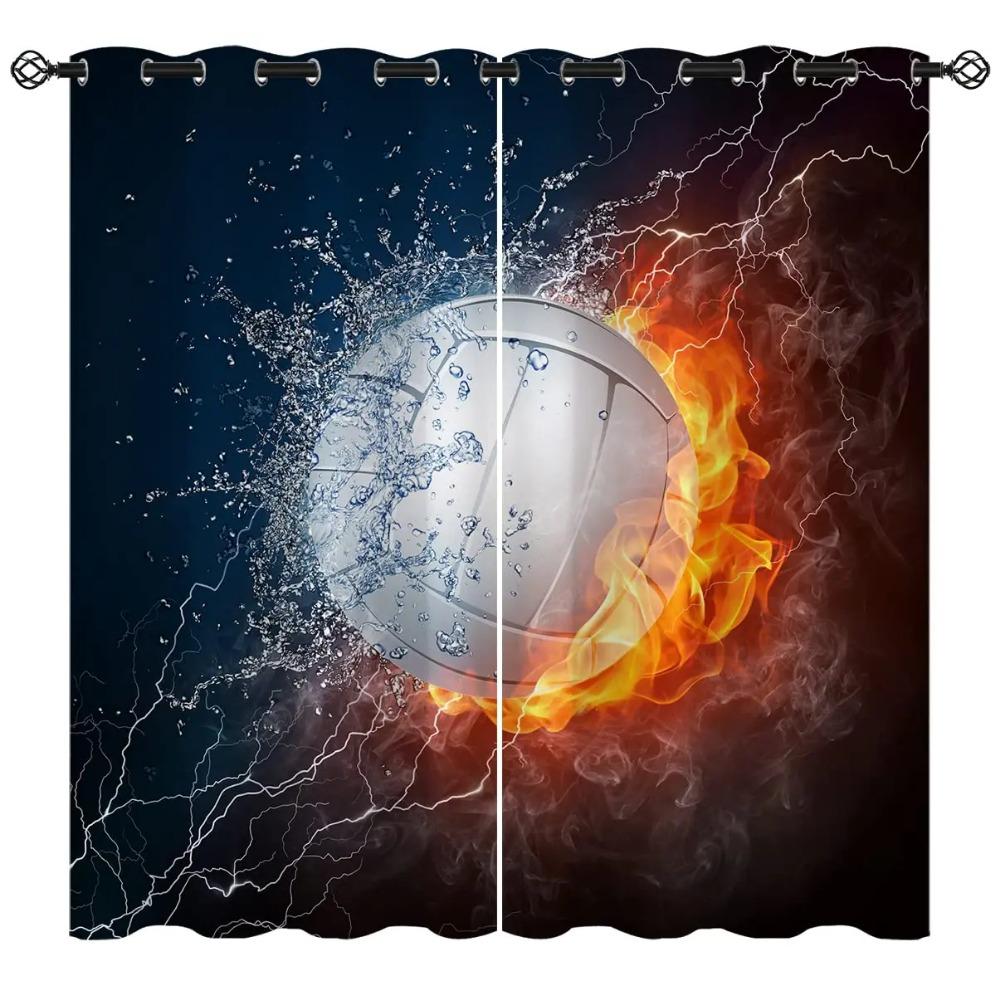 Volleyball Curtains Sports Game Theme Curtains Drapes for Kids Boys Girls Bedroom Abstract Window Curtain Blackout Drape