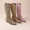 Women's Shoes Embroidered Western Cowboy Boots for Women Autumn Pointed Toe Thick Heel High Knee Boots Woman Leather Long Botas