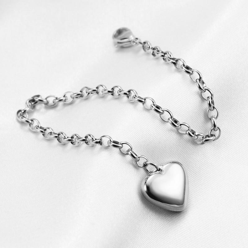 Minimalist Stainless Steel Heart Charm Bracelet Women O-Link Chain Gold Or Tone Fashion Daily Wear