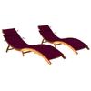Sun Loungers Set of 2 with Cushions Solid Acacia Wood