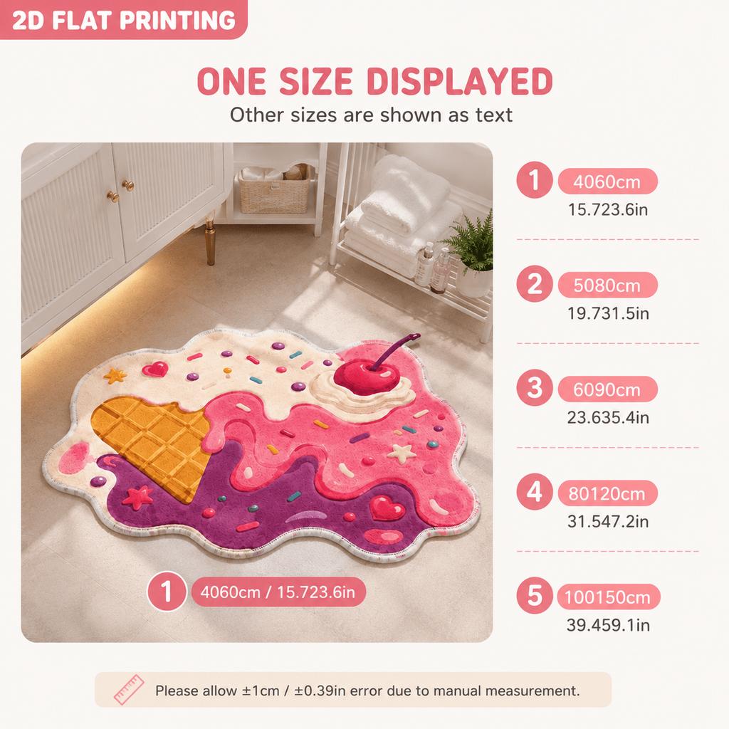 Irregular Melty Ice Cream Floor Mat Colorful Candy Heart Star Pattern 2D Flat Print Non Slip Rug Sweet Style Decor Mat
