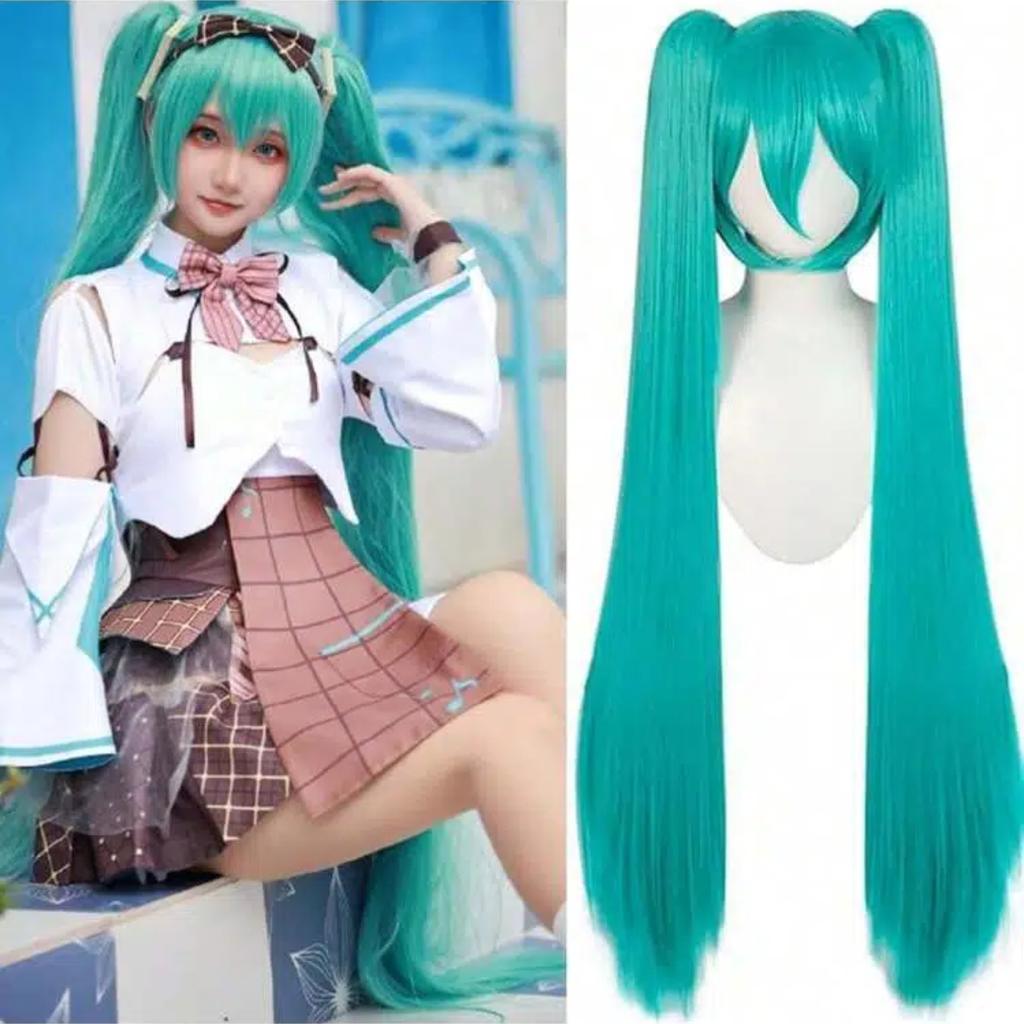 Girl's Green Anime Style Long Synthetic Fiber Wig, Suitable for Daily Wear, Birthdays, Heat-Resistant Fibers, Role-Playing