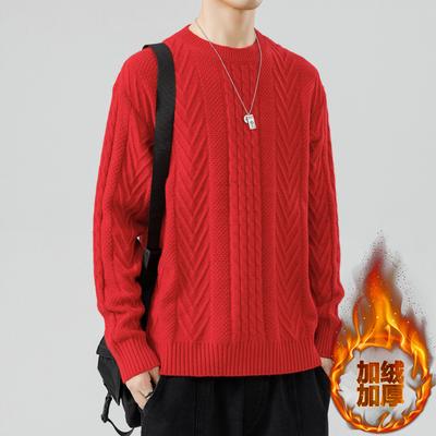 Winter Hot Sale, Fashionable Personalized Woven Plush Crew Neck Sweater, Fashionable Knitted Sweater Men's Winter Clothing