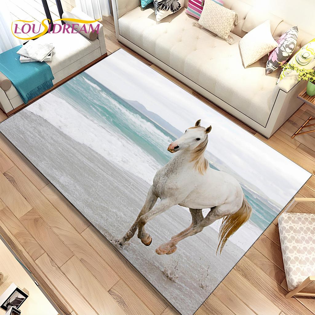 3D Animal Pentium Fine Horse Area Rug Large,Carpet Rug for Living Room Bedroom Sofa Doormat Decoration,kids Non-slip Floor Mat