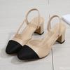 Spring/Summer New Small Fragrant Style Color Blocked Empty Headrest Sandals for Women Thick Heel Sandals Flat Bottom