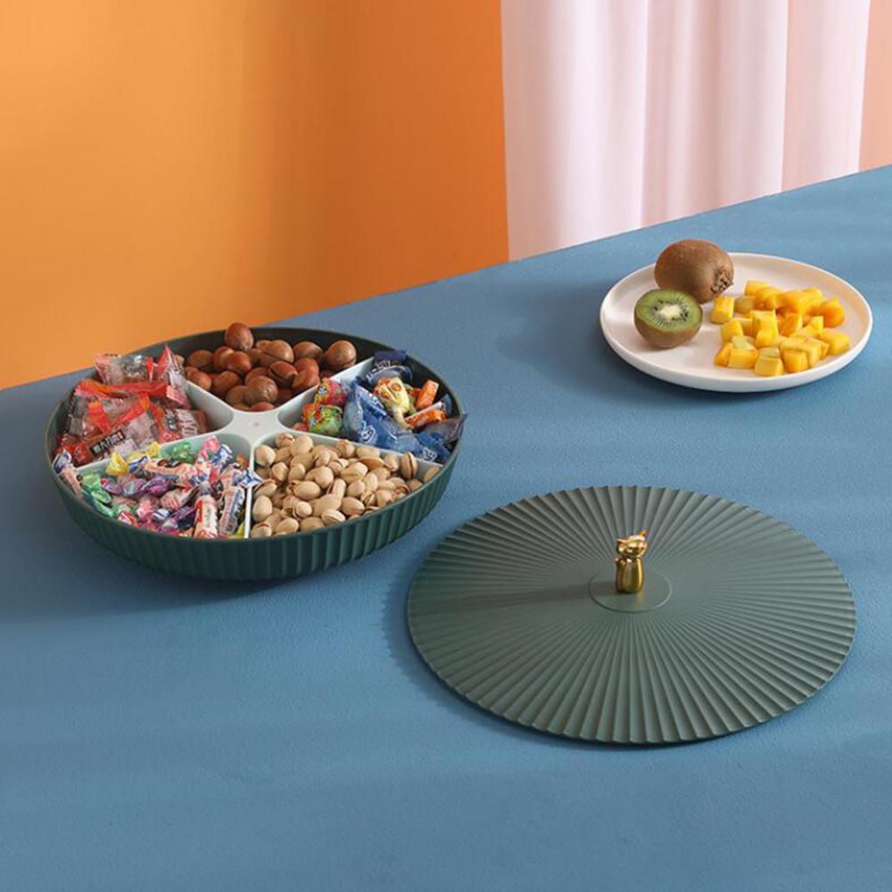 Plastic Round Dried Fruit Snack Candy Tray Storage Box with Lid Pastry Nut Dish Plate Appetizer Serving Platter Desktop Supplies