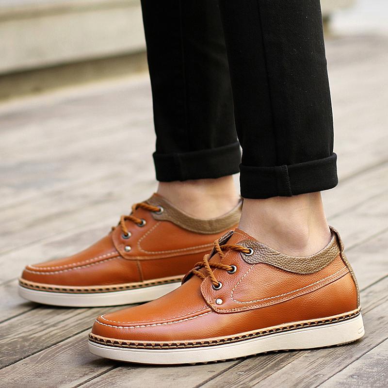 Italian Style Men's Genuine Leather Casual Shoes Outdoor Oxford Shoes Anti Slip Wear-resistant Men's Height Increasing Shoes