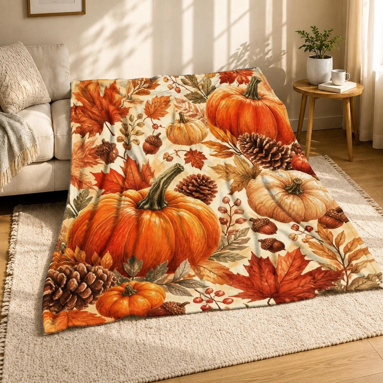 Rudens Ķirbju Koraļļu Vilnas Sega 150cm*180cm