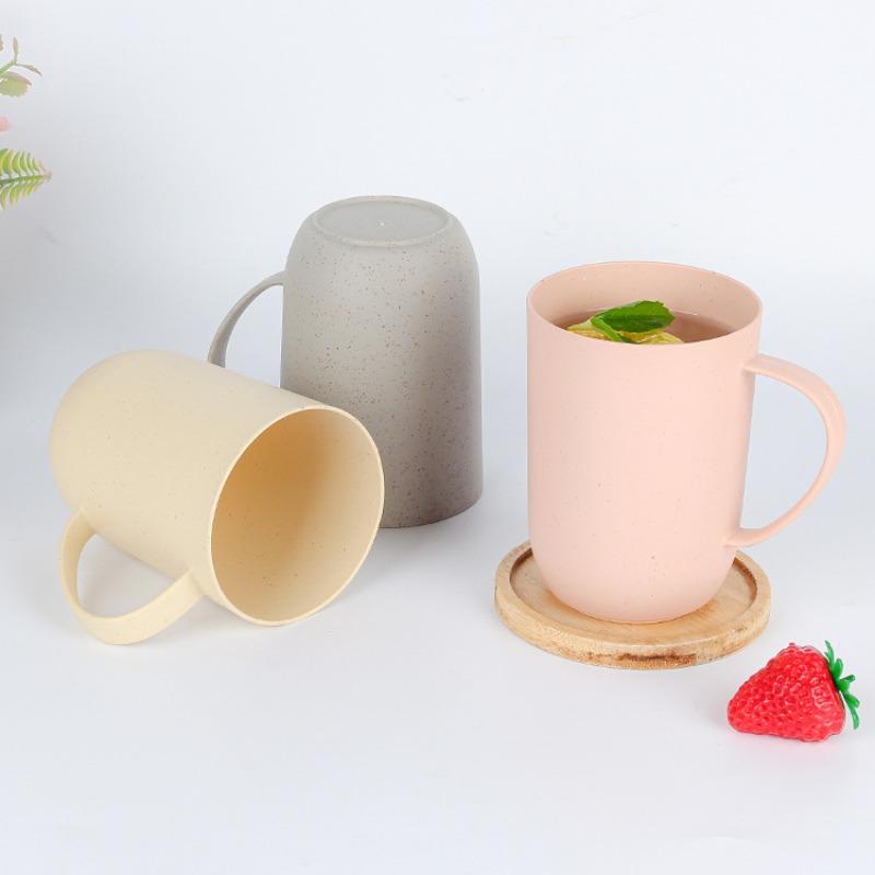 Pure Color Wheat and Lily-of-the-valley Bathroom Mouthwash Cup. Household Plastic Handle Material Drinking Cup and Toothbrush Cup.