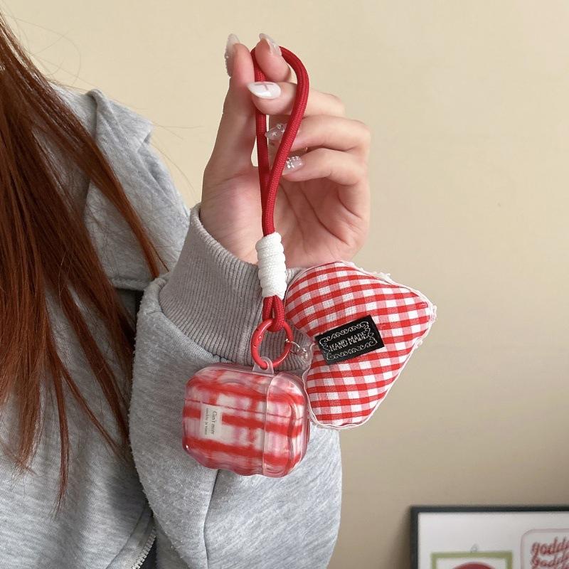 Korean red plaid for Apple AirPods 1 generation protective case pro1 generation new 1st generation wireless bluetooth headset case