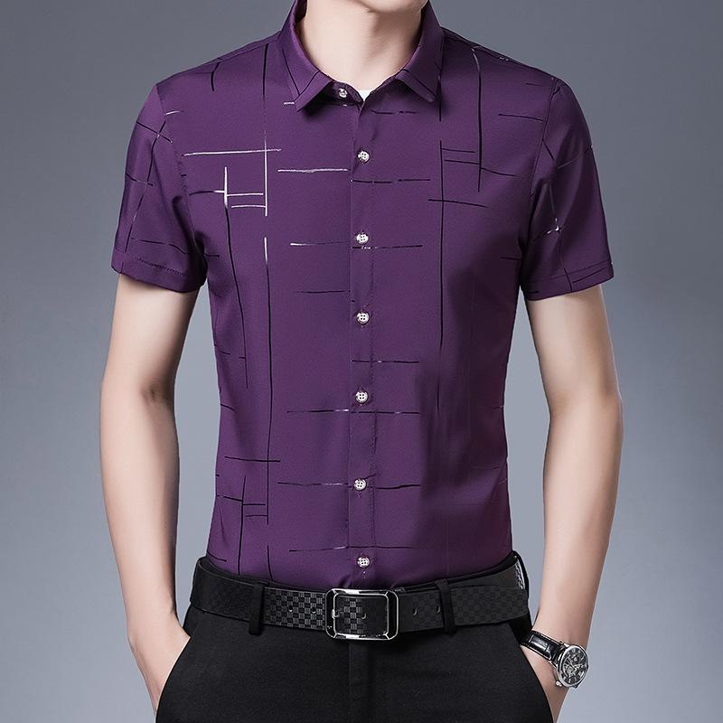 Summer New Men's Cardigan Short Sleeve Shirt Youth Lapels Thin Business Casual Shirt Shirt for Men