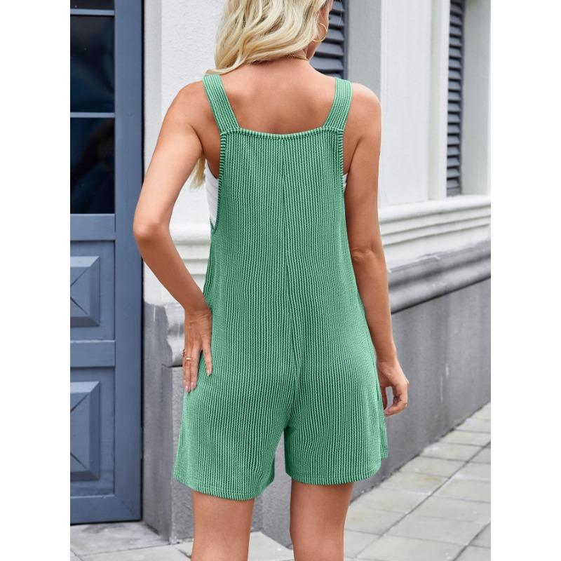 Damen Freizeit Ärmellos Taschen Gerade Locker Träger Kurzer Overall Jumpsuit