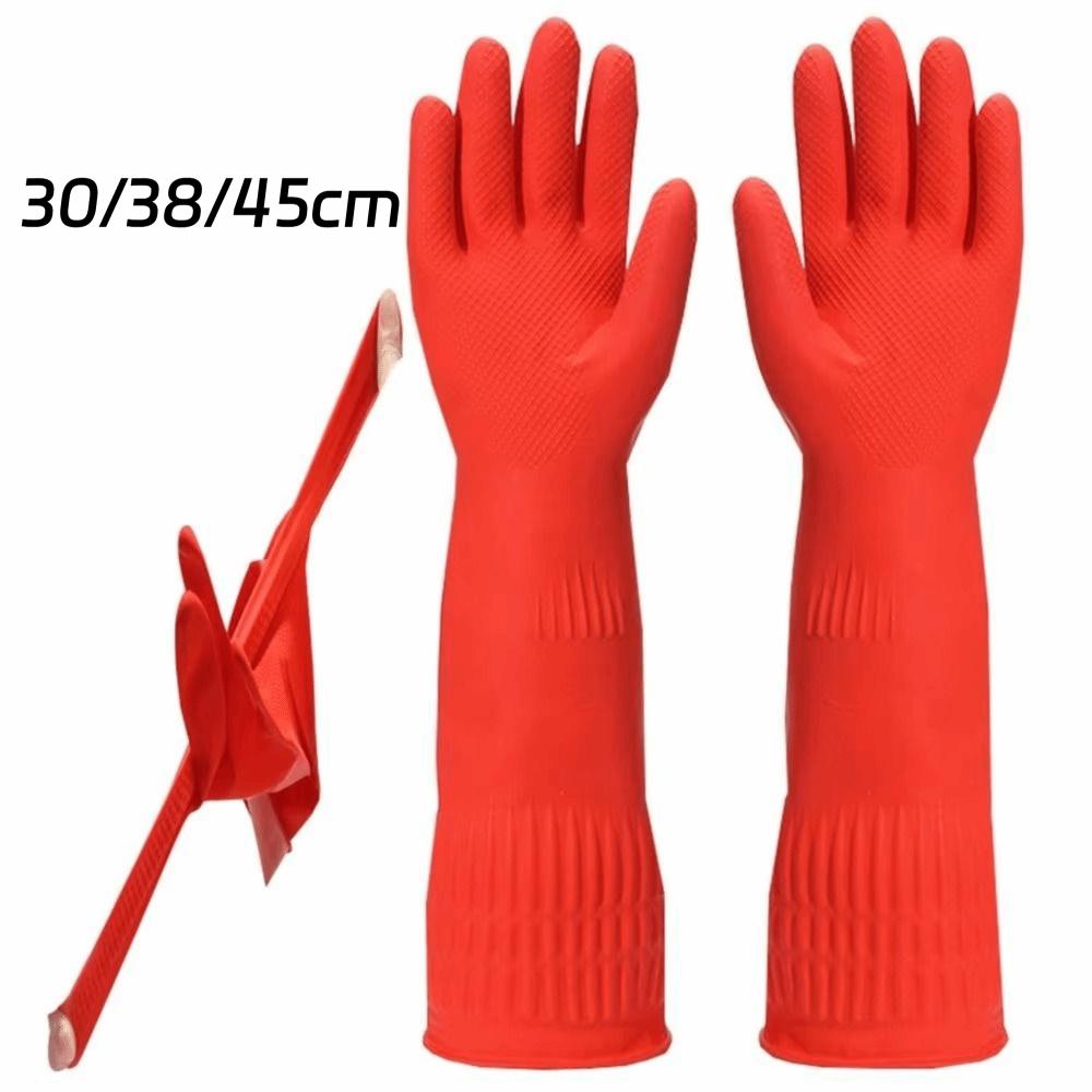 Velvet Lining Rubber Cleaning Gloves 30/38/45cm Oil Resistant Mitts  Car Washing