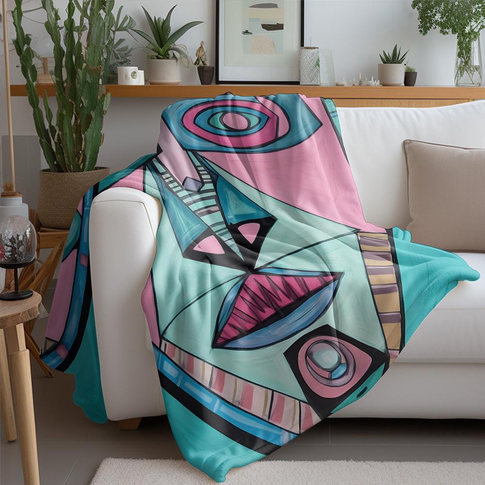Abstract Face Design Throw Blanket for Sofa Bed Travel Camping Living Room Office Conditioning Blanket for All Seasons Gifts