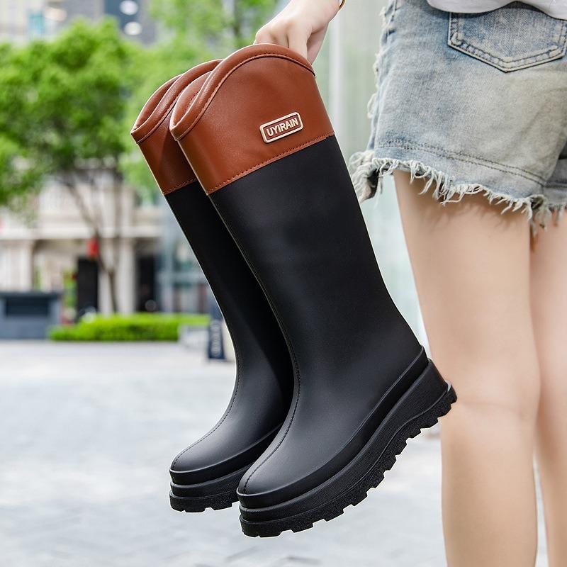 New tall rain shoes women's fashion rain boots outdoor waterproof shoes rubber shoes piled thickened waterproof boots