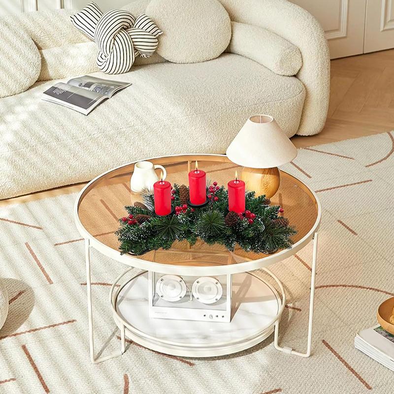 1PC Christmas Candle Holder Table Centerpieces Candle Tray Holiday With 3 Pillar Candle Stands Xmas Artificial Pine Cones Classic