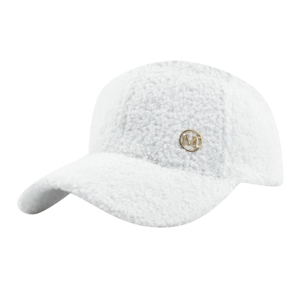 Hat Winter Solid Color M Standard Lamb Wool Baseball Cap Women's Outdoor Warm Leisure Fashion All-match Plush Duckbills Cap