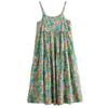2025 Summer Cotton Linen Patchwork Long Dress: Slimming, Loose Fit, Printed, Large Hem