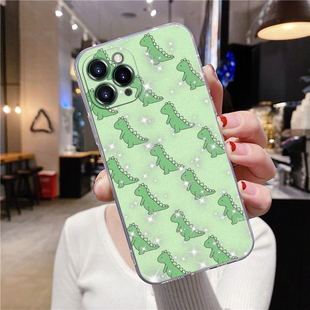 Transparent Phone Case For Apple iPhone 12 11 13 Pro Max Mini XS X XR 7 8 Plus SE 2020 Cases Cover Cute Cartoon Dinosaur Animal