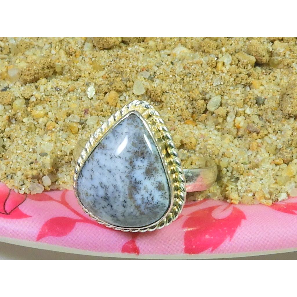 

Natural Dendrite Opal 925 Sterling Silver Pear Handmade Ring Gift US-8.5 MK-50