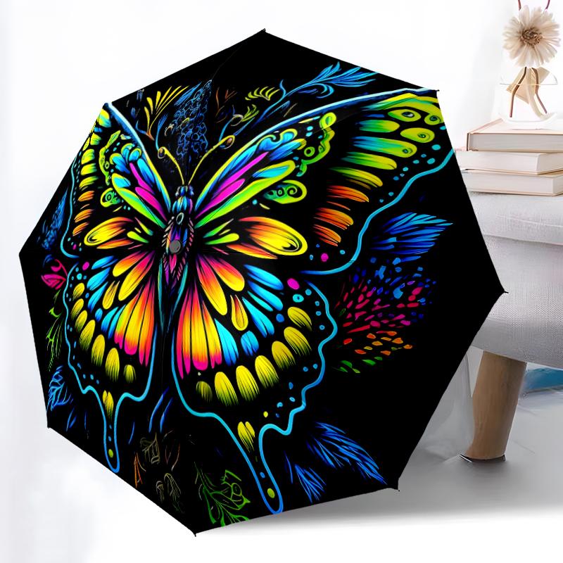 1pc Sturdy 8-Bone Auto Umbrella, Butterfly Umbrella, Digital Printed, Foldable Umbrella for On-the-Go Outdoor Use
