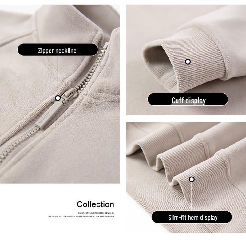 ROMON Men's Wool Blend Stand Collar Zipper Sweatshirt