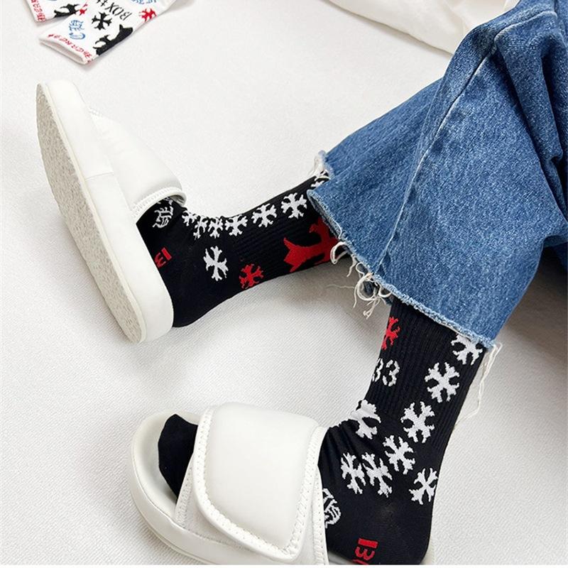 European Tide Brand Socks Medium Tube Socks Cross Sanskrit Alphabet Sports Stockings Same Pure Cotton Socks