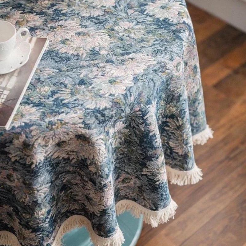 Round Retro Pastoral Tablecloth Square European American Cotton Linen Dining Table Tassel Cover Tea Table Writing Desk Table Mat