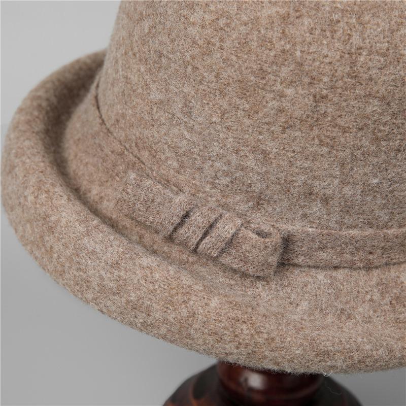 Premium Curled Woolen Hat Women's Retro Bow Bucket Hat Autumn and Winter Gold Wind Hat