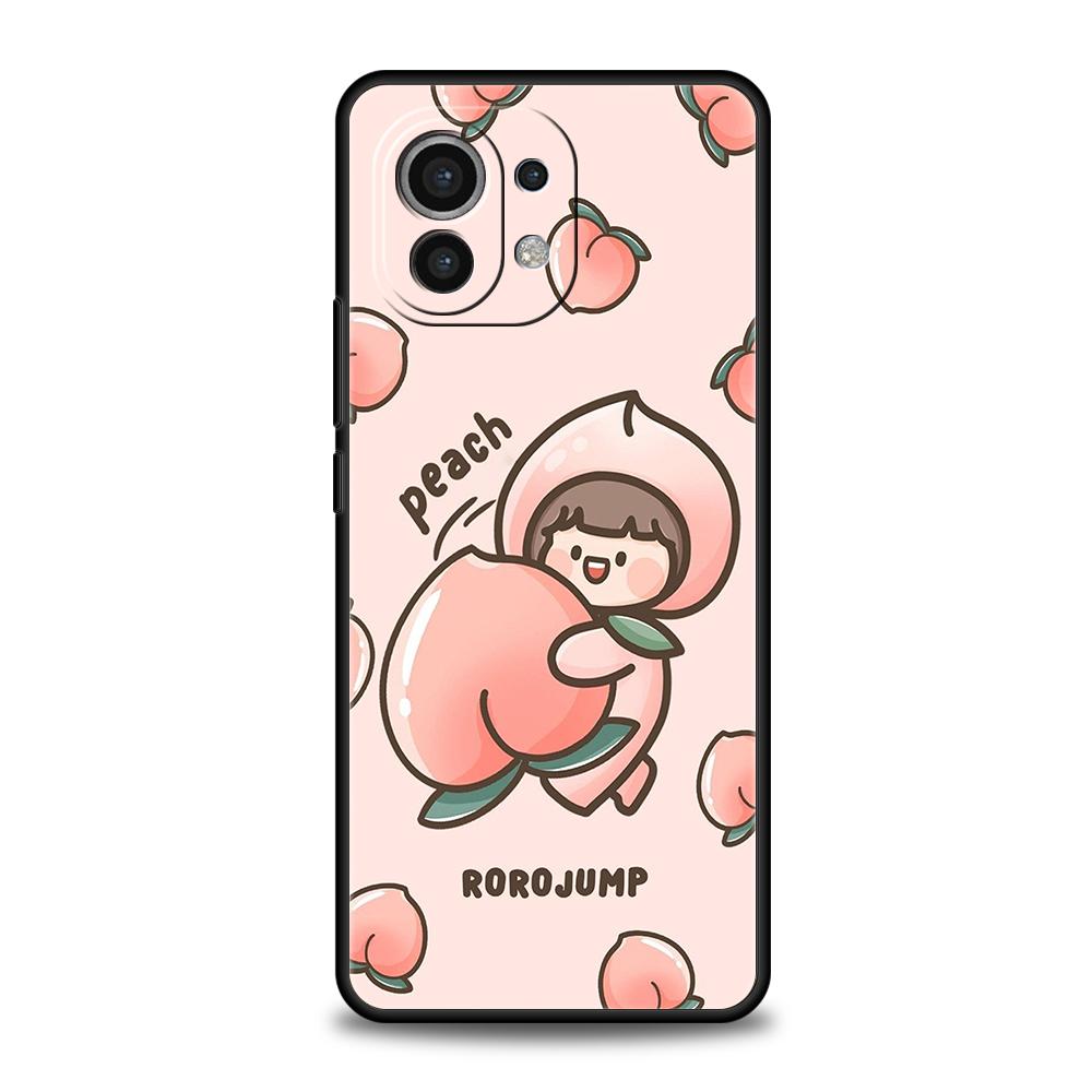 Phone Case Cover for Xiaomi Poco F7 F6 F5 F4 F3 X7 X6 X5 X4 X3 NFC M4 C51 C55 GT Pro 5G Soft TPU Fundas Cartoon Fruit Peach Bags