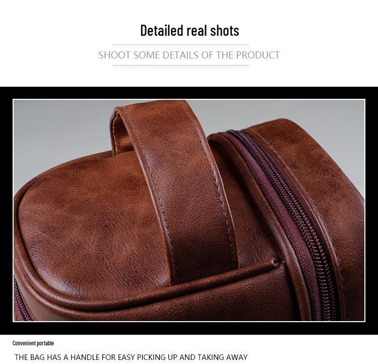 Herren Unisex Minimalistische PU-Leder Wasserdichte Handliche Waschtasche mit Haken