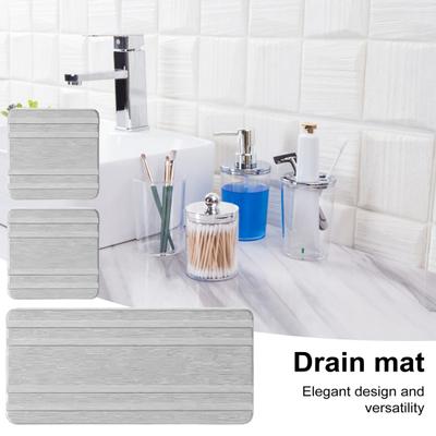 3Pcs Water Absorbing Stone Tray Stripe Design Quick Drying Sink Drain Mat Anti-Slip Soap Holder Kitchen Bathroom Vanity Trays