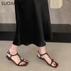 Fashion SUOJIALUN 2025 Summer New Women Sandal Fashion Narrow Band Ladies Gladiator Shoes High Wedge Heel Outdoor Dress Pumps Sandals