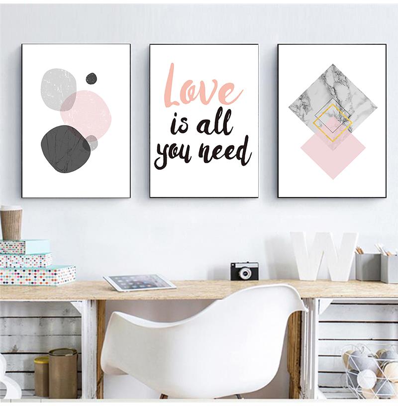 Abstract Art Pink Love Geometric Marble Simple Poster Canvas Painter Decoration for Living Room Sofa Background Bedroom Wall No Frame