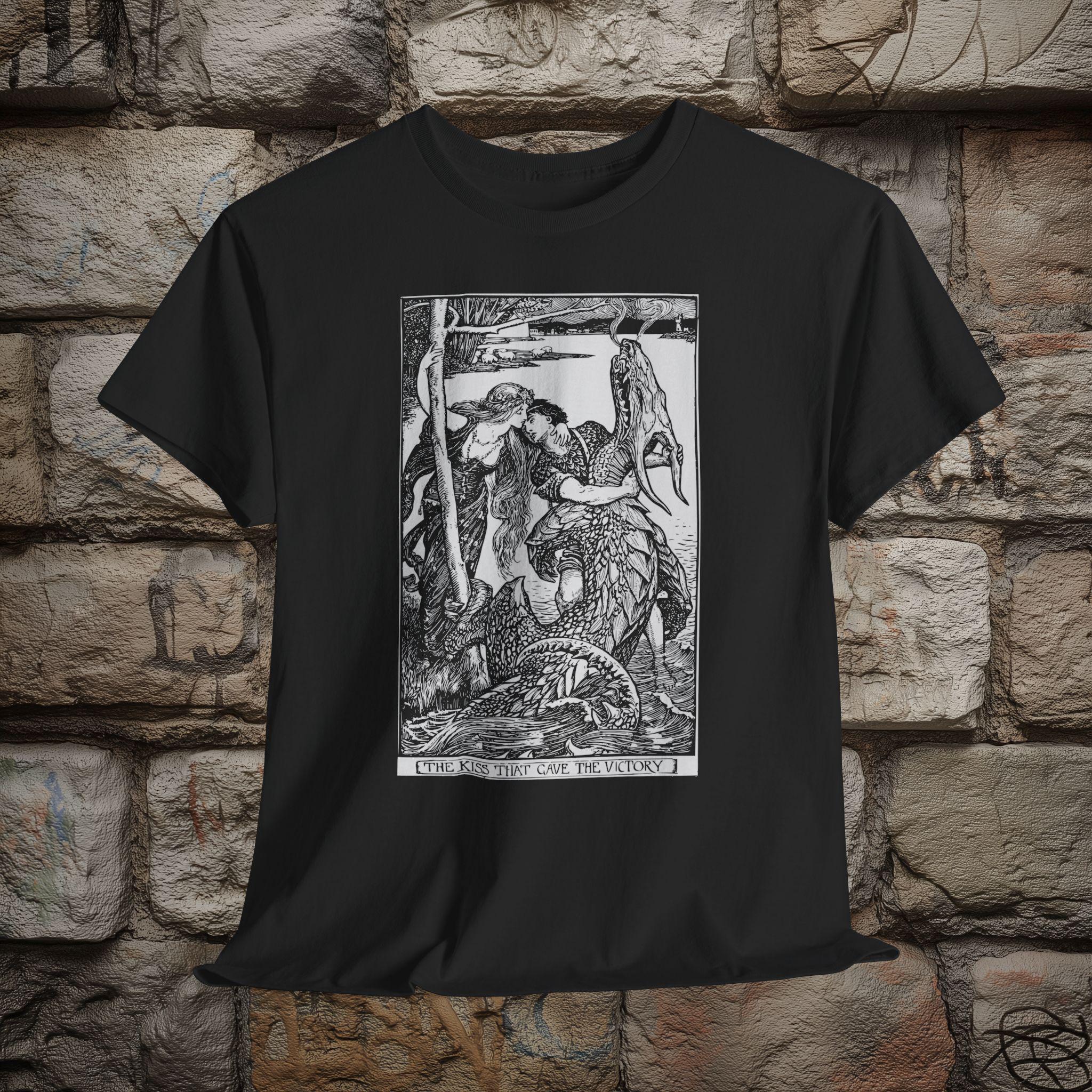 

The Kiss That Gave The Victory H J Ford Illustration From The Crimson Fairy Book 1903 Unisex Tshirt Shortsleeved Unisexs Tshirt 4XL