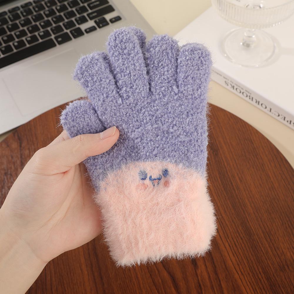 Unisex Children's Warm Knitted Gloves with Embroidered Smiley