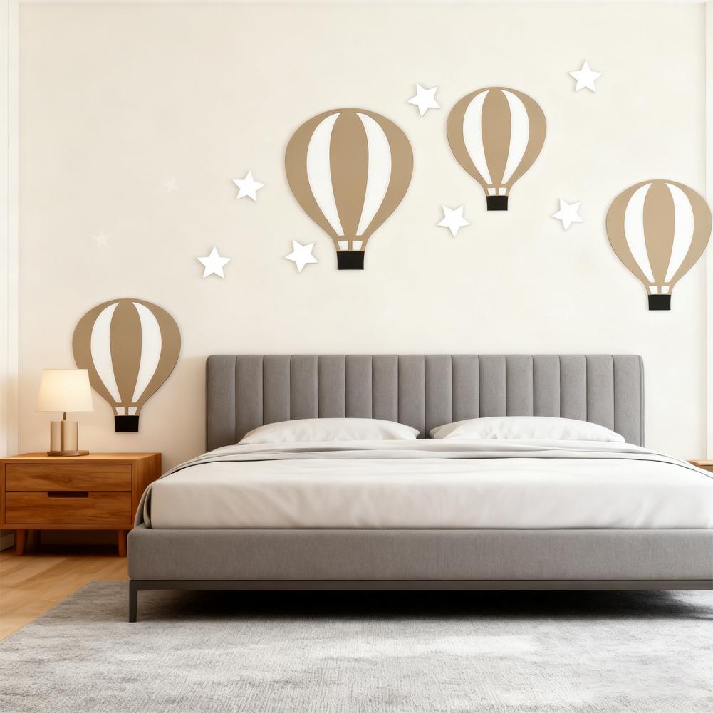 Star Shape Wall Decoration Hot Air Balloon Wall Decoration Rustic Wooden Hot Air Balloon Wall Decor Set for Home Office Room