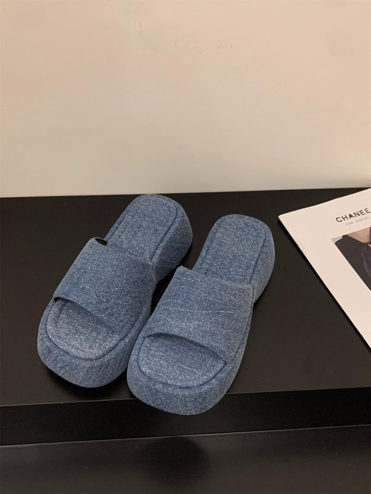 

Платформа интернет-знаменитости тапочки туфельки феи 2025 новый летний модный наряд сандалии каблук высота каблука сандалии на платформе 39 синий