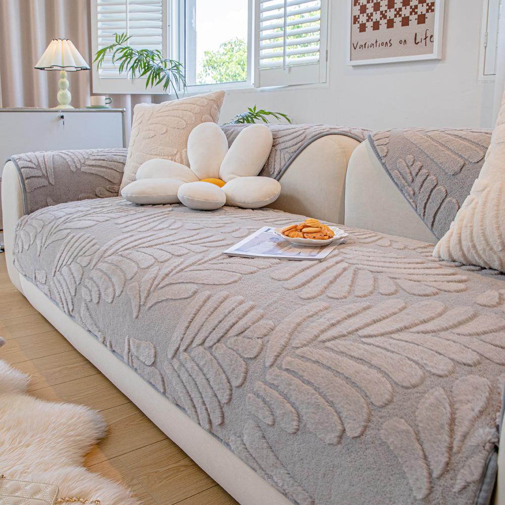 Plush Sofa Cushion Winter Thicken Thermal Cushion Non-Slip Leather Sofa Cover