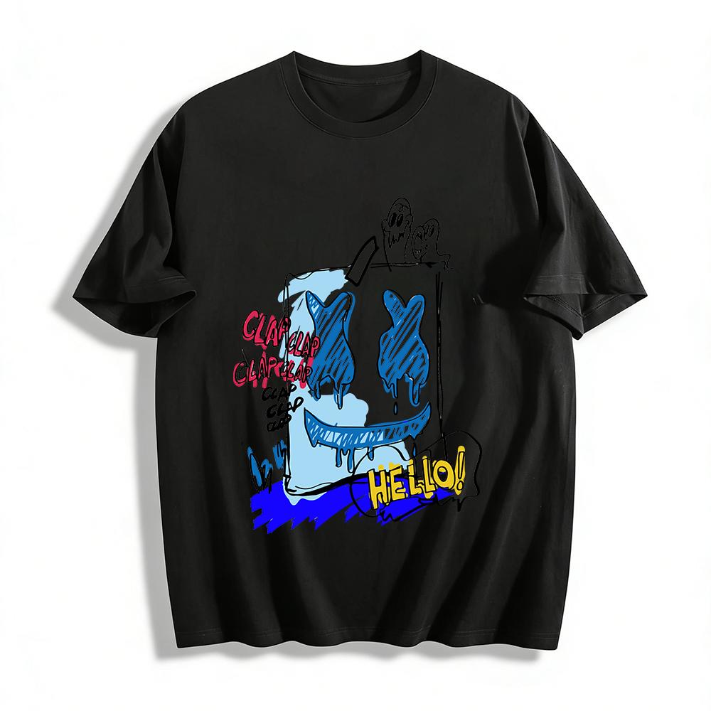 

Clap Clap Ghost Print T-shirt Street Trendy Style Loose Casual Crewneck Top For Men Women Pure cotton T-shirt XXS