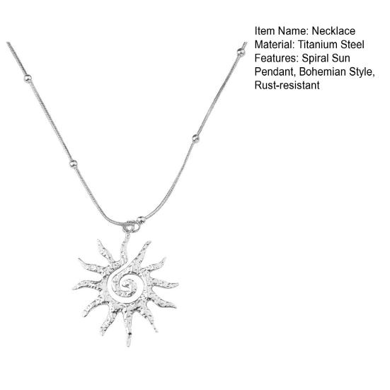 Spiral Sun Pendant Necklace Titanium Steel Vintage Necklace Bohemian Sun Birthday Jewelry for Charm Necklace Prom