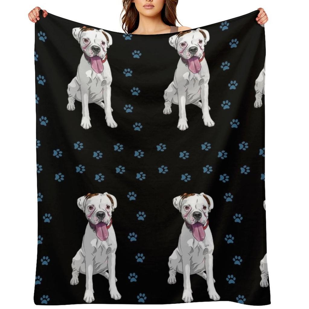 White Boxer Dog Cute Pattern Throw Blanket Manga Polar Luxury Single Blankets
