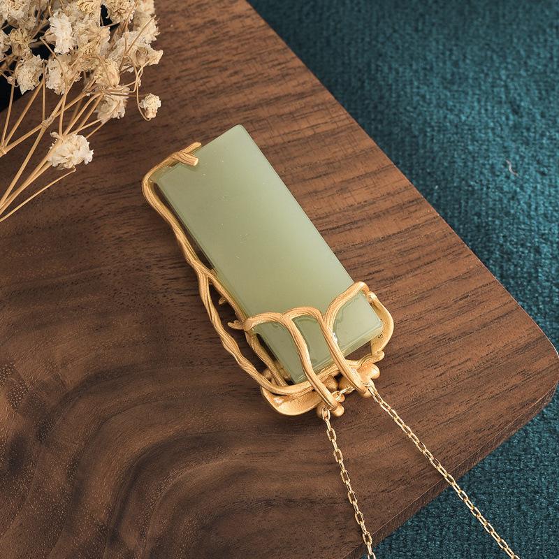 Chinese Court-Style Magpie & Flower Jade Pendant Necklace