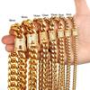 Stocks de mode Chaînes en acier inoxydable 6-18 mm Plaqué or 18 carats Chaînes Collier Maillon Cubain Miami Avec Fermoir en Diamants CZ