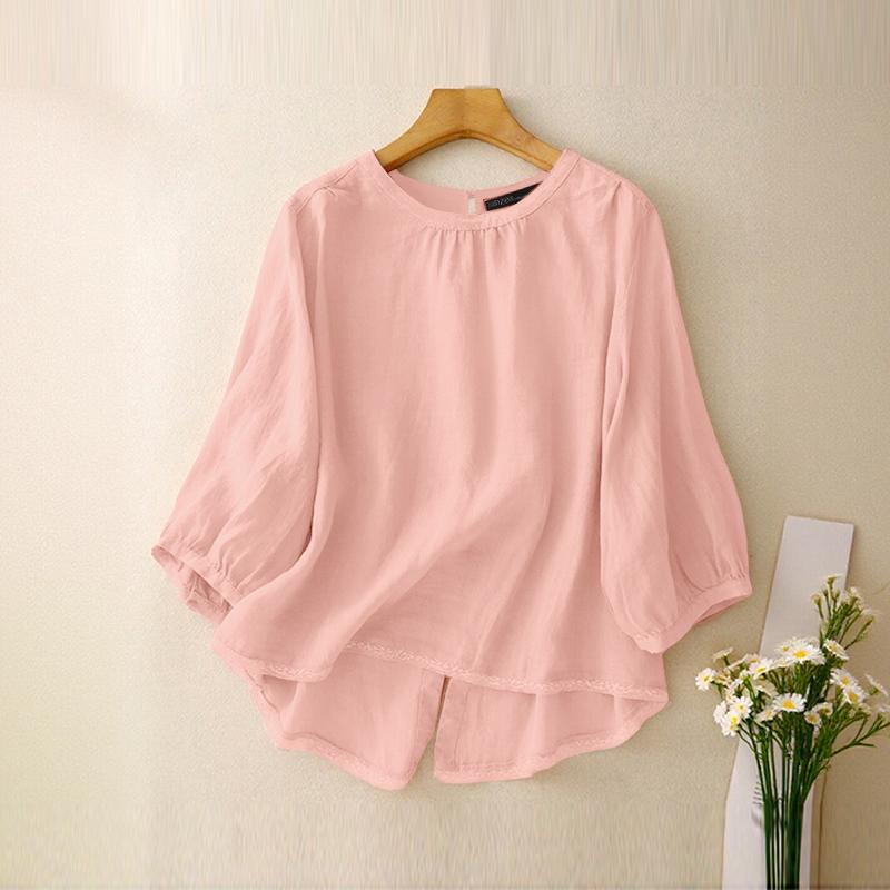 

ZANZEA Женская летняя блузка свободного кроя с круглым вырезом и рукавом 3/4 S розовый