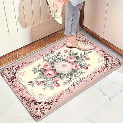 Machine Washable French Country Floral Absorbent Mat, Rectangle for Kitchen Bath Living Room Decorative Entryway Floor